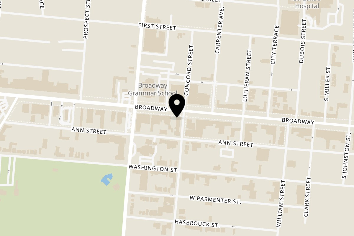 Map showing the location of Andrea C's Restaurant on 2 Mill St in Newburgh